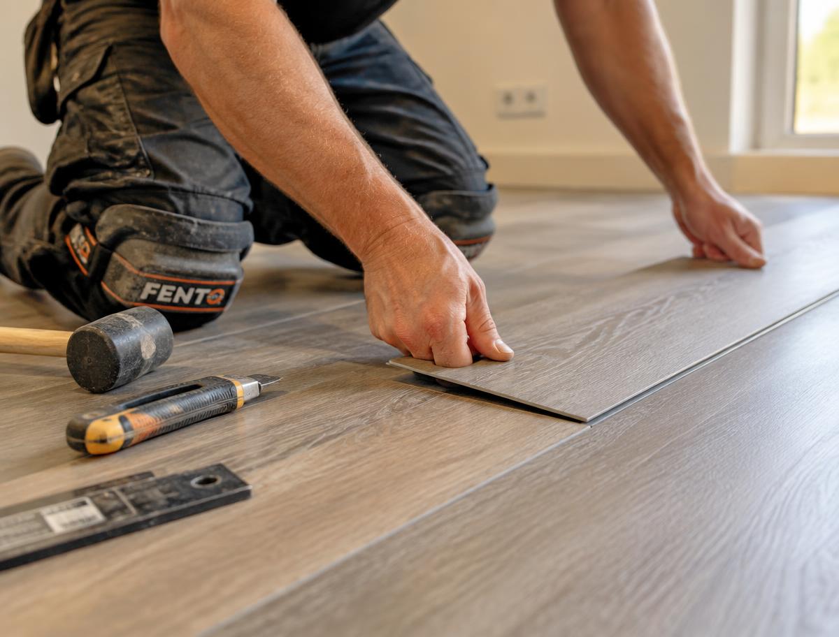 MH Flooring fitter laying luxury vinyl tile planks in a Shropshire home